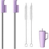 Replacement Straws Compatible With Brümate Era 40 oz Tumbler, Include 2pcs Tumbler Straw Cover Cap and 2pcs Reusable Straw with 2 Cleaning Brush (PURPLE)