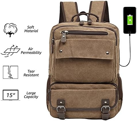 Large Vintage Canvas Backpack Unisex College School Laptop Bag Lightweight Travel Daypack Knapsack Bookbag Satchel for Hiking Campus Camping Climbing Weekend Trips Walking & City