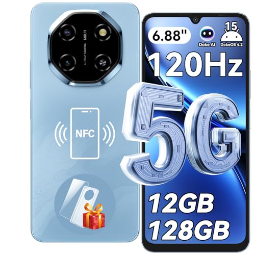 Blackview Shark 6 Smartphone 5G Android 15 Telephone Portable, 6.88'' HD 120Hz Smartphone Pas Cher 12GB+128GB, Unisoc T8100, 5000mAh, 16+8MP, Téléphone Portable 5G Dual SIM/OTG/NFC/Face ID/Fingerprint