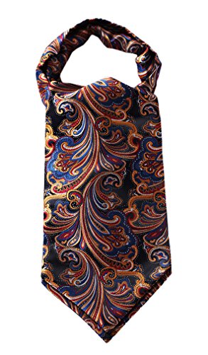 SetSense Men's Floral Jacquard Woven Self Cravat Tie Ascot One Size Navy Blue / Orange