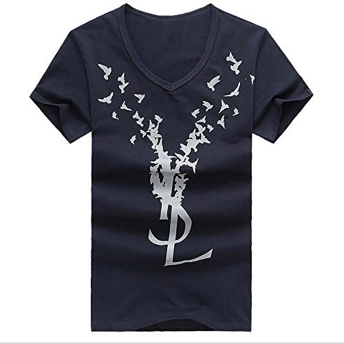 TLXC Summer Fashion Men's "YSL" Pattern Crew-neck Casual Slim Fit Short Sleeve T-Shirts (Asian XL=US M, Black)
