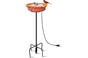 EGOMYRON Heated Bird Bath for Outdoor, 5 Prong Base Thermostat Control Heated Bird Baths Deicer for Winter Garden Yard 75W