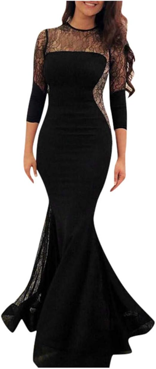 JIujiuwanli Kleider Damen Spitzenkleid Abendkleider Lang ...