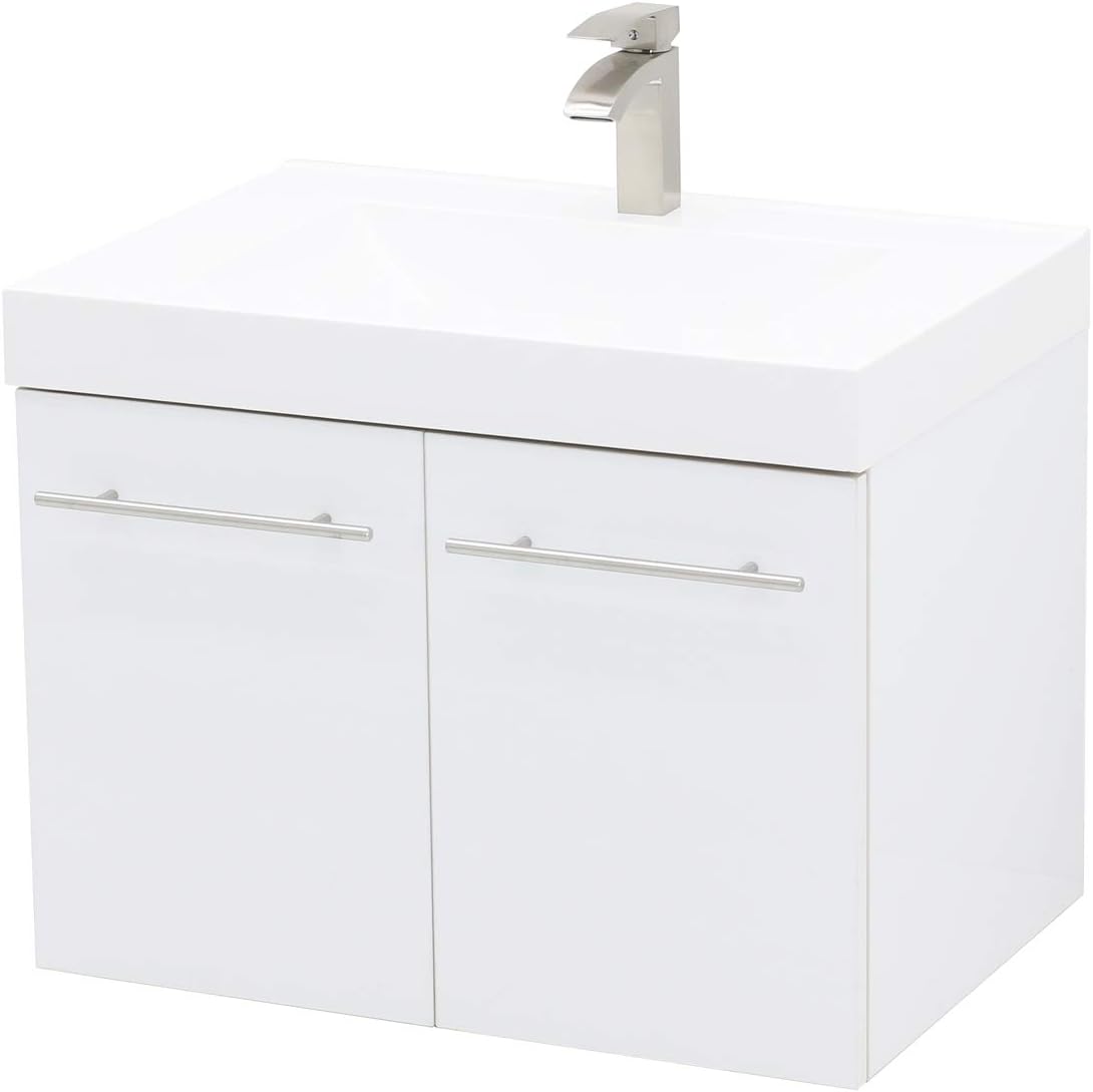 Amazon Com Windbay Wall Mount Floating Bathroom Vanity Sink Set White Embossed Texture Vanity White Integrated Sink Countertop 23 25 Kitchen Dining