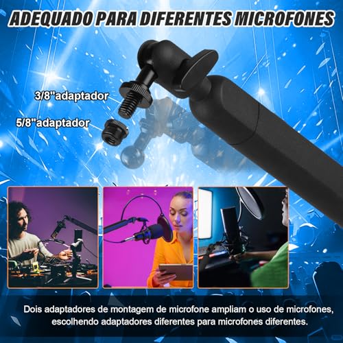 Suporte de Microfone Boom Arm, Adaptador 3/8" a 5/8", Suporte Braço de Microfone, Microphone Boom Arm, Braço Articulado Microfone, Suporte Microfone Mesa com Clipe de Montagem