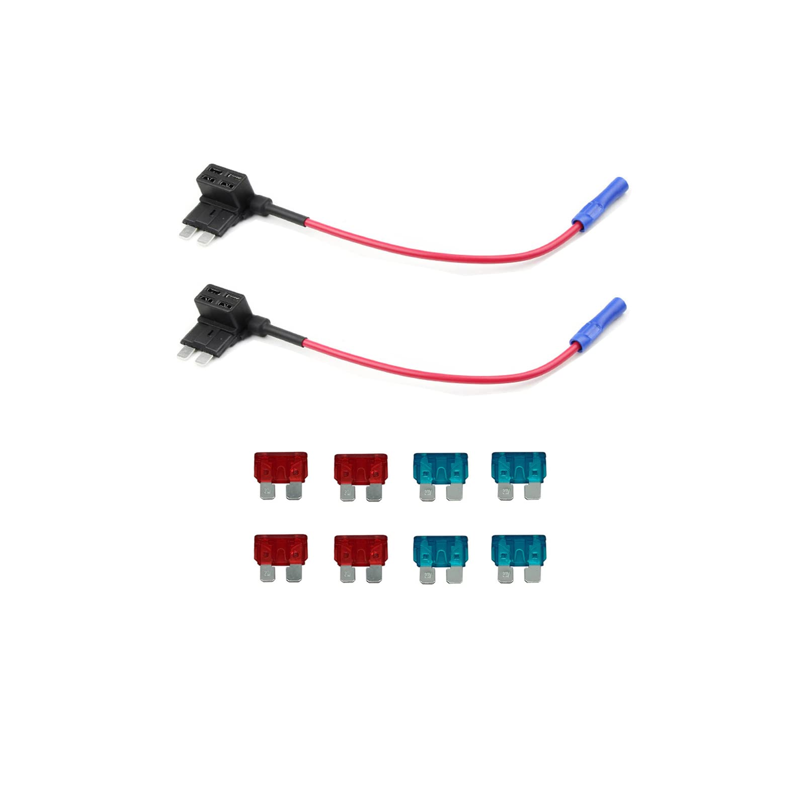 KOLACEN Automotive Car Truck 2-Piece 16 Gauge Add-a-Circuit Fuse TAP Adapter for Regular Standard Blade Type + 8 Standard Fuses (10A, 15A)