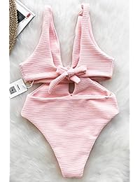 CUPSHE traje de baño de una pieza de talle alto sólido rosa para mujer