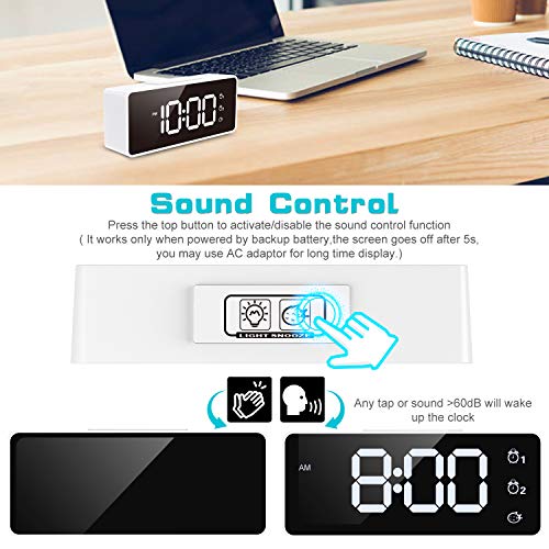 Digital Alarm Clock,Sound Control,Easy to Use,Dual Alarms,12/24 H,Snooze,25 Alarm Ringtones