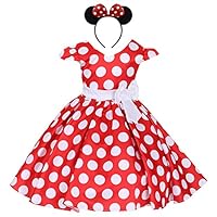 FYMNSI Toddler Girls Polka Dots Princess Birthday Party Pageant Cap Sleeve Dress with Ear Headband Outfits Red 4-5 Years