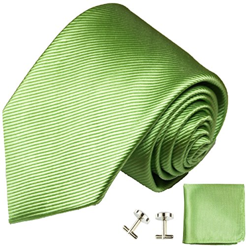 Paul Malone Necktie, Pocket Square and Cufflinks 100% Silk Solid Green