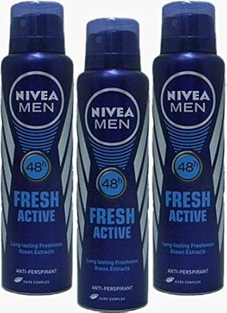 Nivea Deo for Men Spray Antiperspirant, Fresh Active , 150ml (Pack of 3)