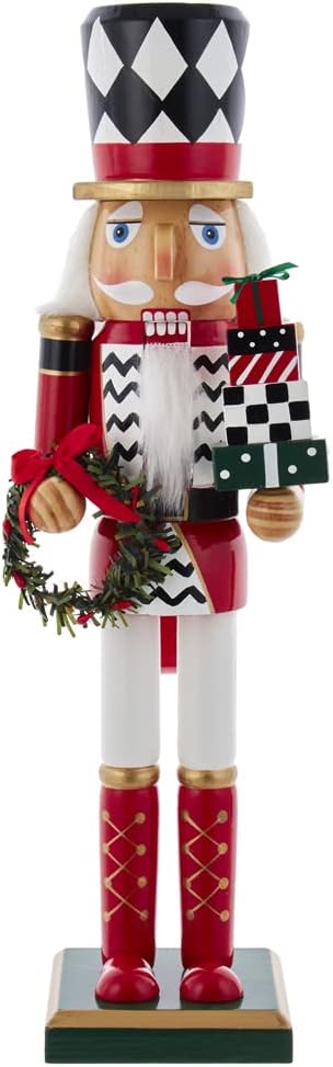 Nutcrackers - Kurt S. Adler 15-Inch Red, White and Black Nutcracker with Gift Box and Wreath