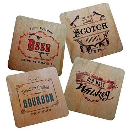 Vintage Style Wood Veneer Coasters for Bar or Men's Gift 4