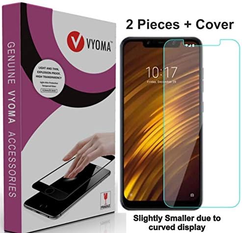 Vyoma Tempered Glass For Xiaomi Pocophone F1 2 Glasses & 1 Black Cover - Transparent