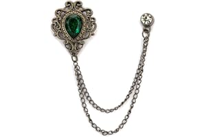 Knighthood Shimmer Stone With Gun Metal Engraving Stone Detailing and Hanging Tassel Chain Collar Pin Brooch, Suit Stud, Shirt Studs, Lapel Pin Accessories for Men Women