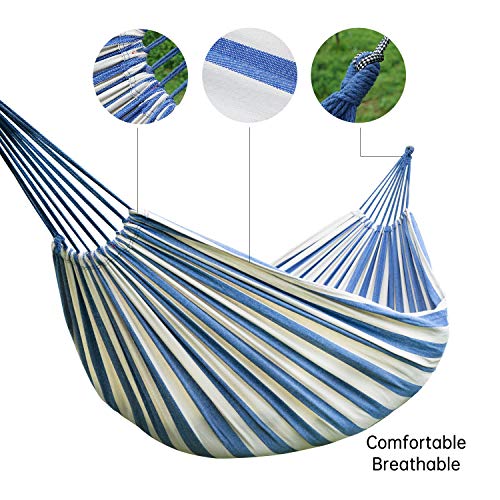 Elife 2-Person Hammock Brazilian-Style Thickened Canvas Double 80x60 inch Support for 550 lbs Bed w/Portable Carrying Bag - Blue