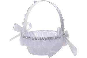 KODORIA Wedding Flower Girl Basket Crystal Pearl Baskets White Flower Basket Bride Storage Baskets Candy Gift Basket for Wedding Birthday Party Favor