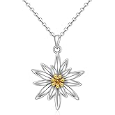 Jewlikee Edelweiss Necklace for Women Sterling Silver Edelweiss Necklace Flower Pendant White Flower Jewelry Birthday Mothers Day Gifts