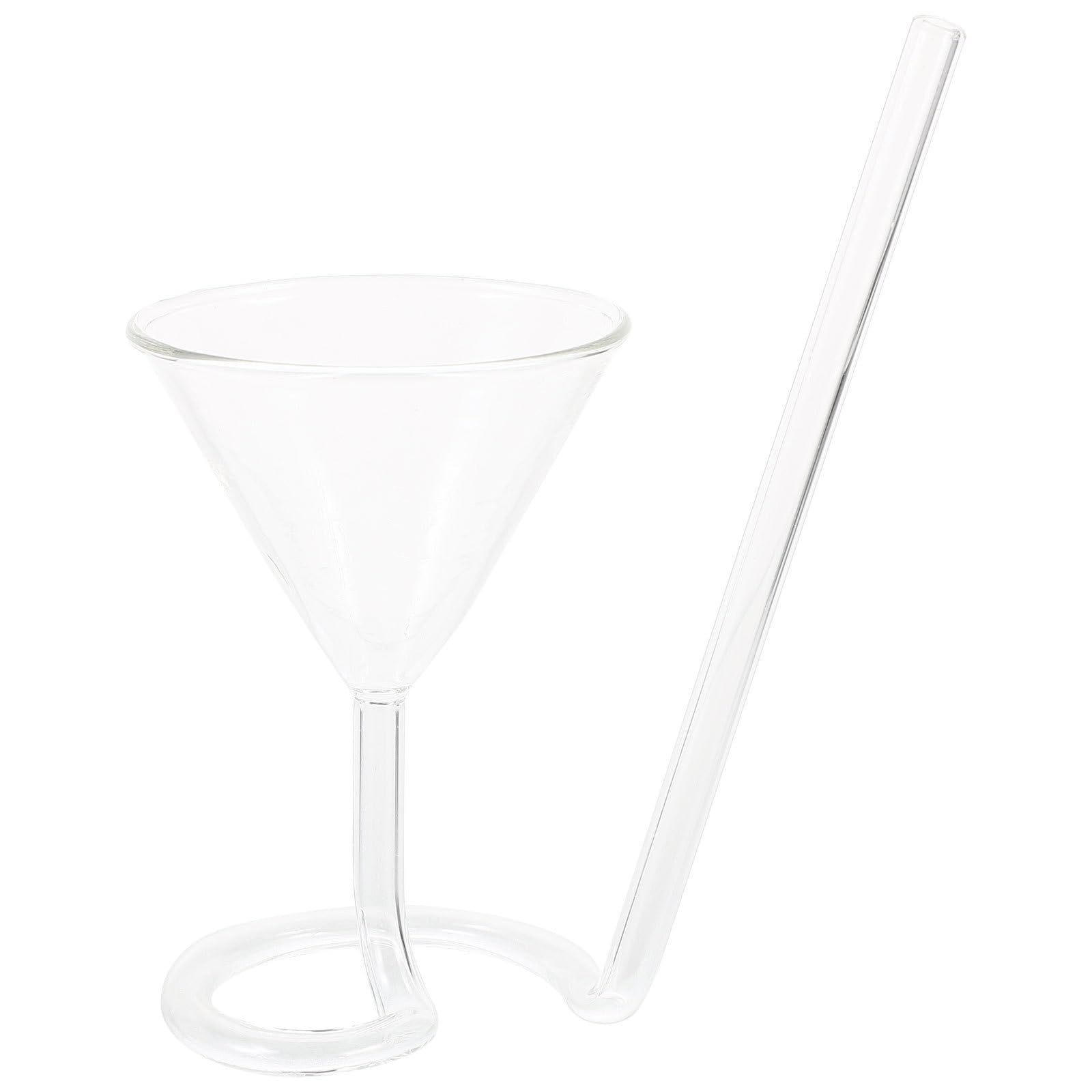 Hemoton Wine Glasses Stemware Creative Martini Glass Spiral Goblet with Drinking Tube Straw Cocktail Wedding Toasting Flutes(Transparent)