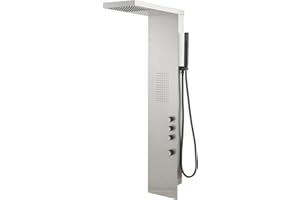 BWE Stainless Steel Shower Panel Tower System - 3 IN 1 Brushed Nickel Shower Panel - Rainfall Shower Head and Handheld with Massage Body Jets - Wall Mount