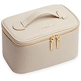 Cosmetic Bag,ROWNYEON Makeup Bag,Portable Makeup Train Case,Travel Toiletry Bag Case Organizer for Women,Beige