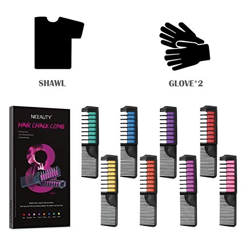 Hair Chalk, ETEREAUTY Hair Chalk Color Comb Temporary Hair Color Cream Non-toxic Washable with Shawl for Kids Party and Cosplay, Hair Chalk Pens Works on All Hair Colors (8 Colors)