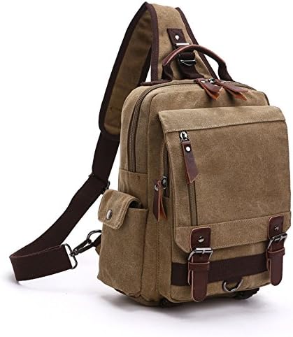 Small Canvas Travel Backpack Purse Rucksack One Strap Sling Cross body Messenger Bag (Khaki)