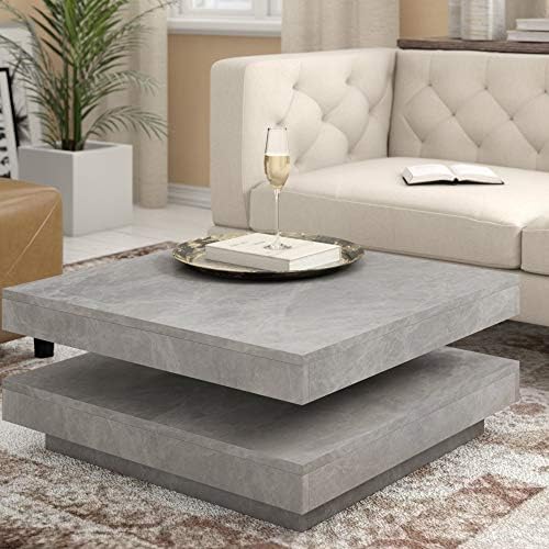 MediterraneoImport Elegant coffee tables living room square solid wood Sand oak White concrete effect, resistant modern classic Contemporary style 360 ° swivel rotating top magazine (Grey)