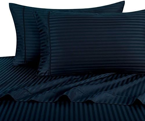 Luxury Ultra Soft 100% Egyptian Cotton 300 Thread Count Sateen Stripe Damask Pillowcase Sets, , Pair of Two Pillowcases, Standard Size 2 Piece Pillowcase Set, Stripe, Navy