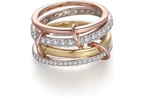 RAIFIN 18K Gold Plated Stackable Rings for Women – 4-Piece Non Tarnish Rings with CZ Cubic Zirconia Sterling Silver & Rose Gold – Elegant and Versatile Jewelry Gift