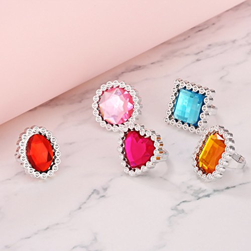 Shappy 72 Pcs Colorful Plastic Rings Adjustable Fake Princess Jewelry Rings for Bridal Shower Dress Party Accessories