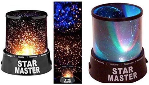 CONNECTWIDE® Star Master, Star Master Colorful Romantic LED Sky Starry Moon Beauty Night Projector Bed Side Lamp with USB Cable (Black),1 Piece, Size;(12 * 12 * 10 cm)
