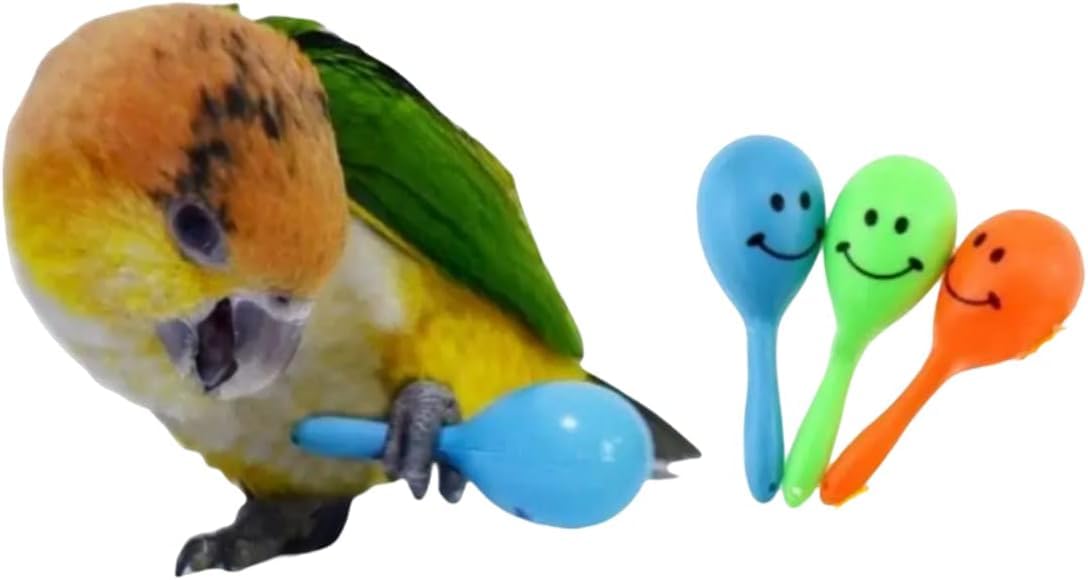 WACURRENTHYD 3PCS- Colourful Mini Ball Sand Hammer Parrot Rattle Shaker Musical Sound Toy Intelligent Sand Hammer Toys for Parakeets Canaries Cockatiels Conure Lovebirds(Random Color)