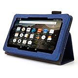 Bear Motion for All New Fire HD 8 (2016 Release) - Folio Case with Stand for Kindle Fire HD 8 (2016 Model) Smart Cover Case (Dark Blue with Imprint)