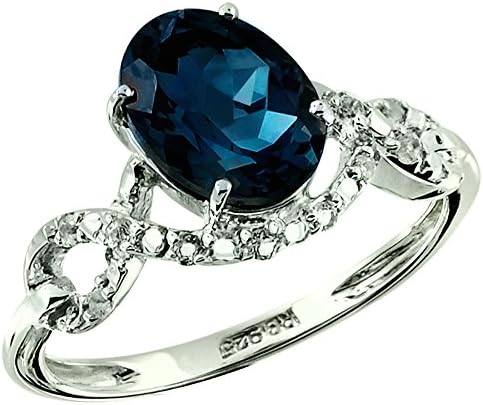 Sterling Silver 925 Ring GENUINE LONDON BLUE TOPAZ and WHITE TOPAZ 2.61 Carats with RHODIUM-PLATED Finish