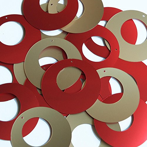 Sequin Gold Red Matte Silk Frost Circle Loop Ring 1.5 inch Couture Paillettes. Made in USA. Loose sequins for embroidery, bridal, applique, arts, crafts, and embellishment