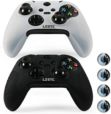 LZETC(TM) Silicone Case for XBOX One Controller - 2 Pack Combo for Microsoft Xbox 1 Wireless Gamepad ( with Matching Thumb Grips), Bicolor Black White