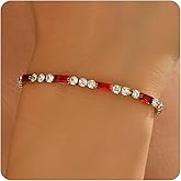 Dabovos Tennis Bracelets for Women 18K Gold Plated 3mm Cubic Zirconia Bracelets Dainty White Black Green Red Blue Pink Diamond Adjustable Bracelet