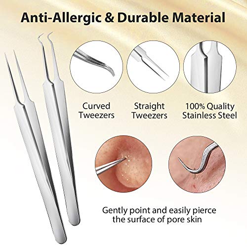 Blackhead Remover Pimple Extractor Tool, Terresa 8pcs Blackhead Extractor, Comedone Extractor Acne Removal Kit for Blemish, Whitehead Popping, Zit Removing for Nose Face with Leather Bag - Thumbnail 3