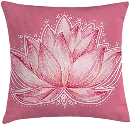 HOJJP Floral Throw Pillow Cushion Cover, Lotus Flower Meditation Yoga Plant Asian Zen Petal Spiritual Icon Chakra Print, Decorative Square Accent Pillow Case, 18x18 Inches, Baby Pink Cream