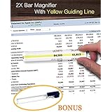 Magpro 2X Bar Magnifier With Color Guiding Line 1 Bonus 2X Stick Bar Magnifier with Clip Magnifying Glass For Reading Books, Magazine, and Small Print