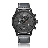 CURREN Men Quartz Watch with Date Calendar PU Leather Casual Waterproof Wristwatch Black/Grey