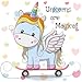 Cute Rainbow Unicorn Headphones/Earphones with Pink Carry Case & 12 pc Unicorn Sticker Gift Set for Kids, Tweens, & Teens Girls Birthday Gift