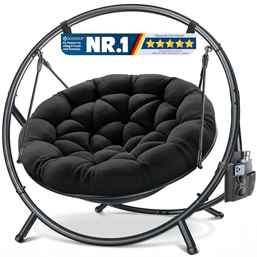 KESSER® Hängesessel mit Gestell Bali Hängeschaukel Hängestuhl bis 150kg für Indoor und Outdoor + Kissen & Seitentasche Hängekorb Stahlgestell & Schaum