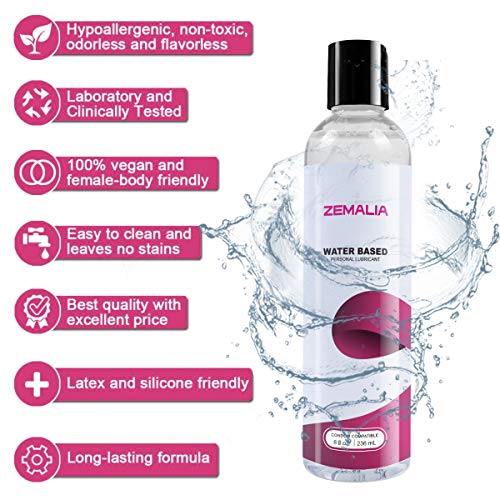 ZEMALIA Water Based Personal Lubricant 8 oz Lube for Women Men and