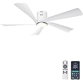 Ohniyou 52” Flush Mount Ceiling Fan with Lights, Remote & APP Control Low Profile Indoor Outdoor Ceiling Fans, Dimmable, Quie