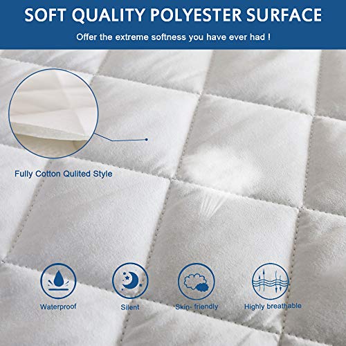 Waterproof Mattress Protector-Noiseless Quilted Fitted Mattress Pad Full-Water Resistant Mattress Cover with Deep Pocket Stretches Up to 18 inches-Vinyl Free