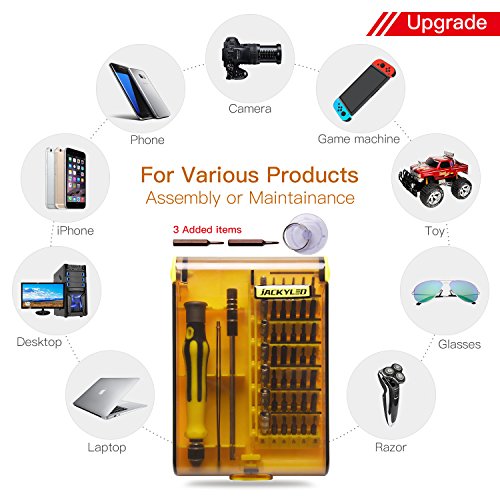 45 in 1 Precision Screwdriver Toolkit-JACKYLED Mini Compact Disassembly Repair Bits with Handle Tweezer Extension Bar Suction Cup for Laptop Computer Phone iPhone6s/7/7p/8/8p Electronic Products