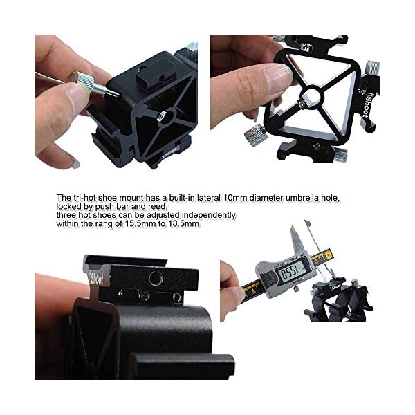 Universal 3-in-1 Tri-Hot Shoe Mount Blitz-Halterung Halter mit 2 Schirmloch für Lichtstativ Kamera Stativ Reflexschirm… – Bild 6