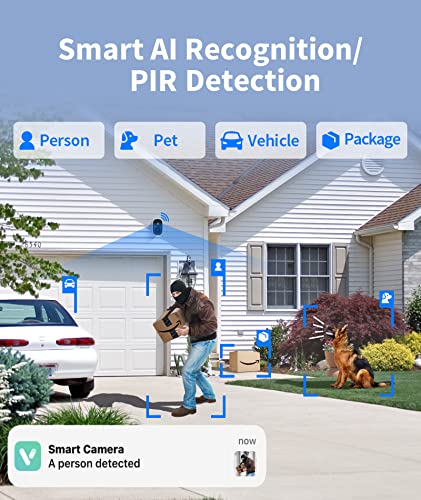 Outdoor Security Camera, Wireless Outdoor Camera with Color Night Vision, AI & PIR Motion Detection, Battery Powered Security Camera Wireless Outdoor, 1080P HD Security Camera（White + Black, 2 pack）